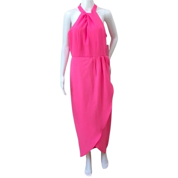 Julia Jordan Neon Pink Knot Neck Halter midi Dress sue 10 new - Picture 2 of 7